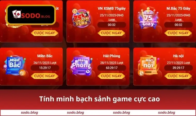 Tính minh bạch sảnh game cực cao